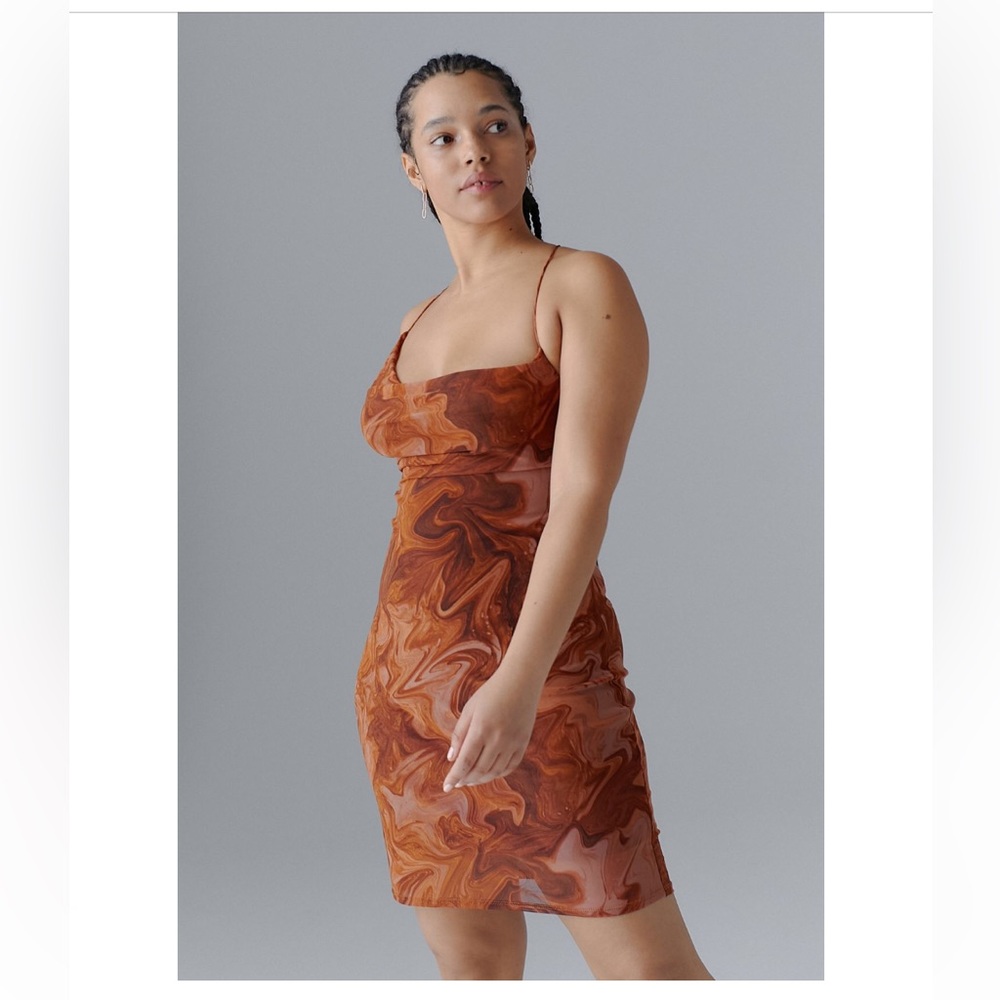 NEVER WORN UO Gaia Strappy Mesh Mini Dress, Size Medium - Brown NWT